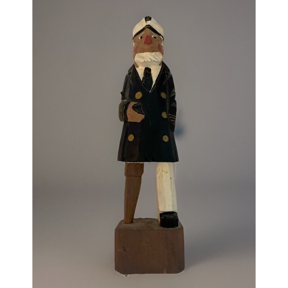 Vintage Hand Carved Painted Wooden Folk Art Sea Sailor and Peg-Leg Ship Captain - Picture 2 of 11